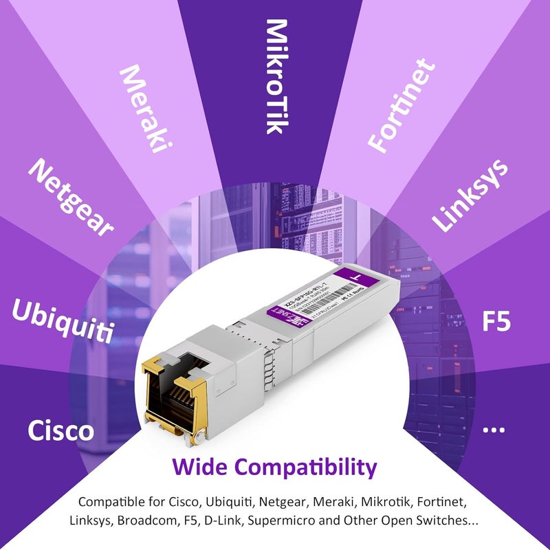 XZSNET محول 10GBASE-T SFP+ إلى RJ45، وحدة 10G نحاسية SFP+ متوافقة مع Cisco SFP-10G-T-S، Ubiquiti UniFi UF-RJ45-10G، Mikrotik S+RJ10، Meraki، Netgear، D-Link والمزيد، 1 عبوة - Image 5